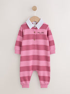 Pink Stripe Collared Jersey Baby Romper (0mths-2yrs)