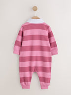 Pink Stripe Collared Jersey Baby Romper (0mths-2yrs)