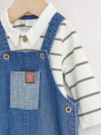 Blue Denim Baby Dungarees and Polo Bodysuit Set (0mths-3yrs)