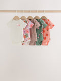 Orange Floral Short Sleeve Baby Bodysuit 5 Pack