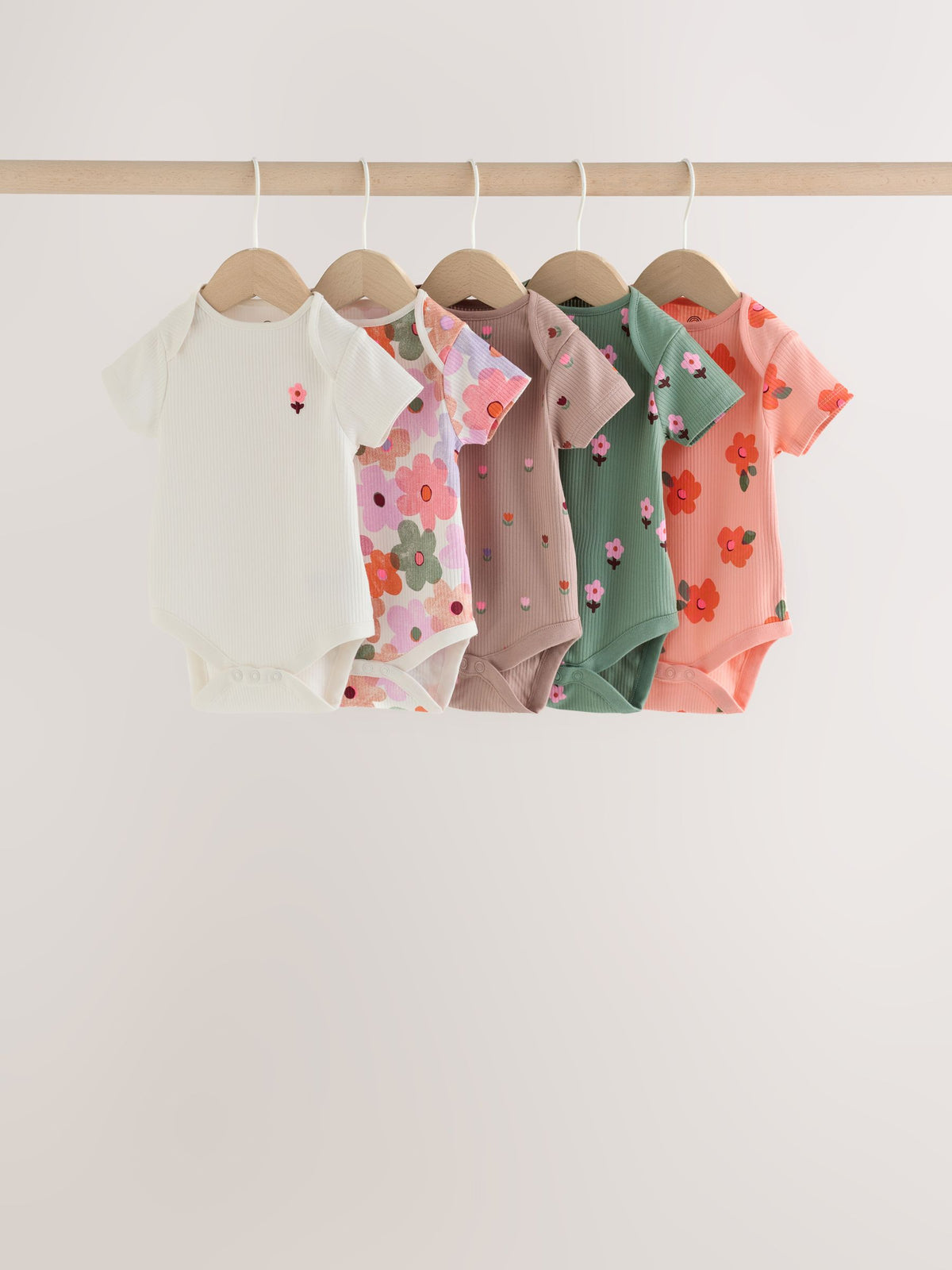 Orange Floral Short Sleeve Baby Bodysuit 5 Pack