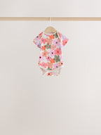 Orange Floral Short Sleeve Baby Bodysuit 5 Pack