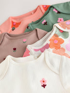 Orange Floral Short Sleeve Baby Bodysuit 5 Pack