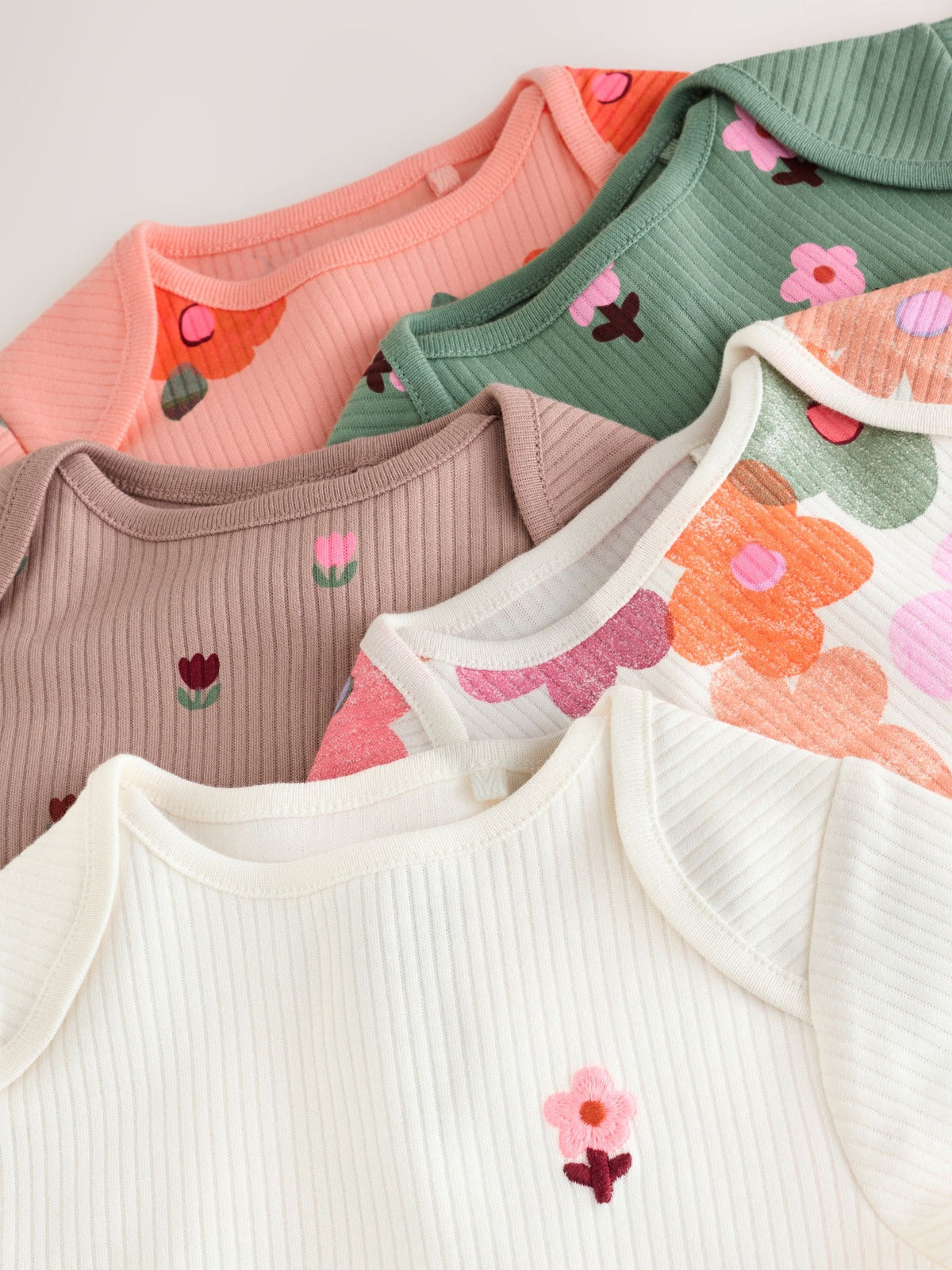 Orange Floral Short Sleeve Baby Bodysuit 5 Pack