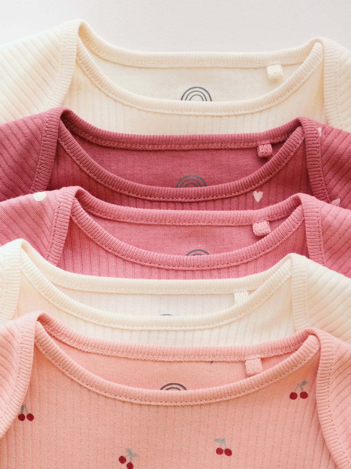 Pink Cherry Print 5 Pack Long Sleeve Baby Bodysuit