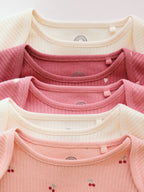Pink Cherry Print 5 Pack Long Sleeve Baby Bodysuit
