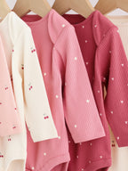 Pink Cherry Print 5 Pack Long Sleeve Baby Bodysuit