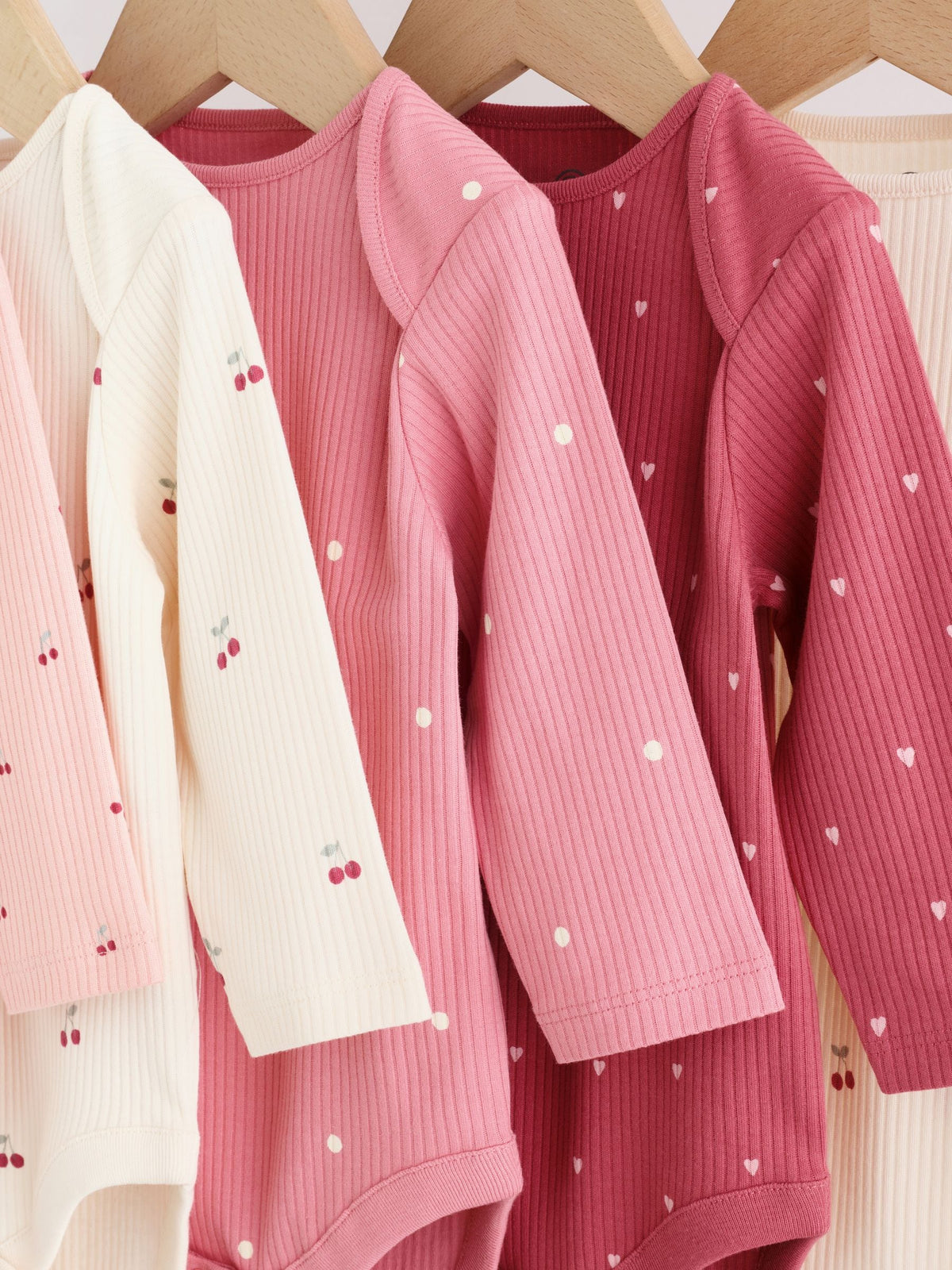 Pink Cherry Print 5 Pack Long Sleeve Baby Bodysuit