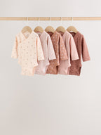 Brown Ditsy Floral Wrap Baby Bodysuits 5 Pack