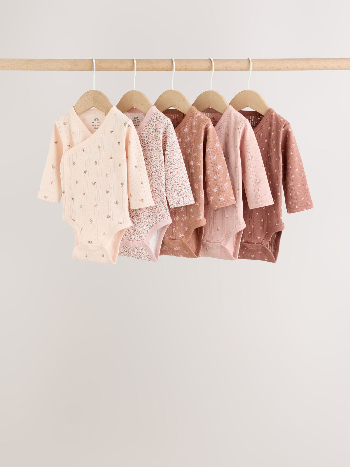 Brown Ditsy Floral Wrap Baby Bodysuits 5 Pack
