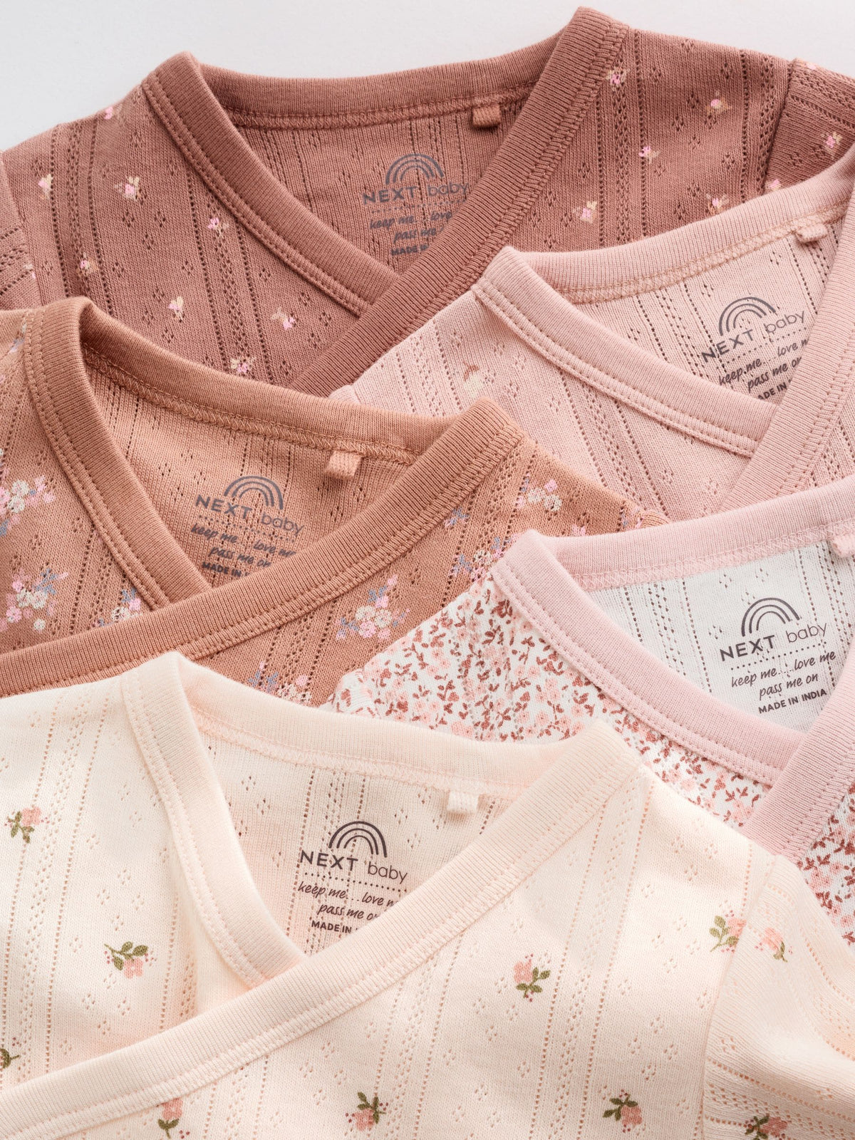 Brown Ditsy Floral Wrap Baby Bodysuits 5 Pack