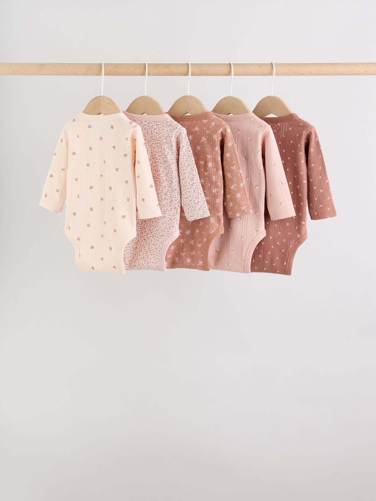 Brown Ditsy Floral Wrap Baby Bodysuits 5 Pack