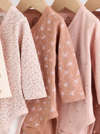 Brown Ditsy Floral Wrap Baby Bodysuits 5 Pack