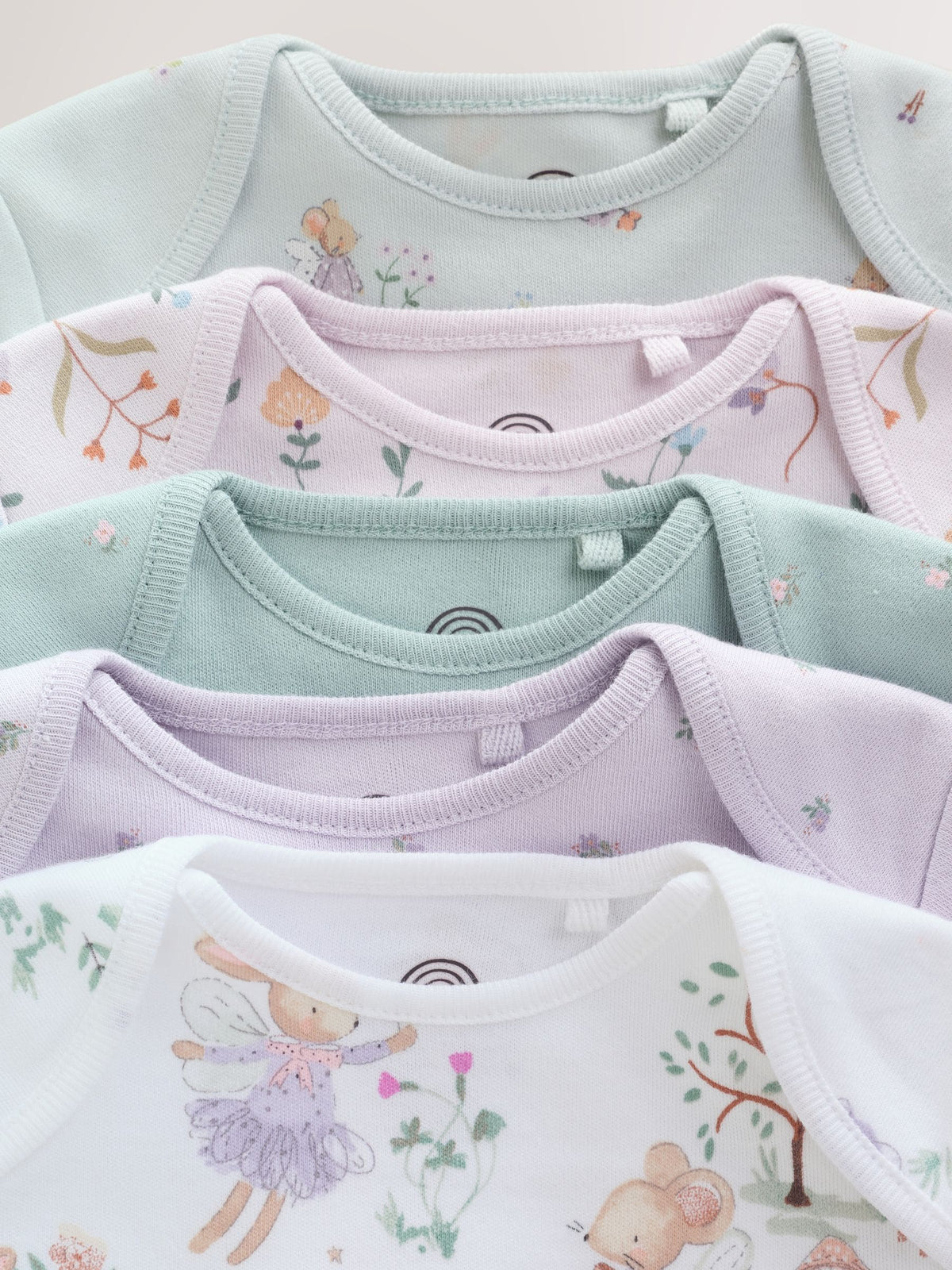 Lilac/Sage Fairy Mouse Long Sleeve Baby Bodysuits 5 Pack