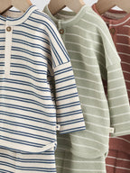 Green/Blue/Brown Stripe Baby Top & Leggings Set 6 Piece (0mths-3yrs)