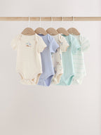 Neutral Dinosaur Short Sleeve Baby Bodysuits 5 Pack