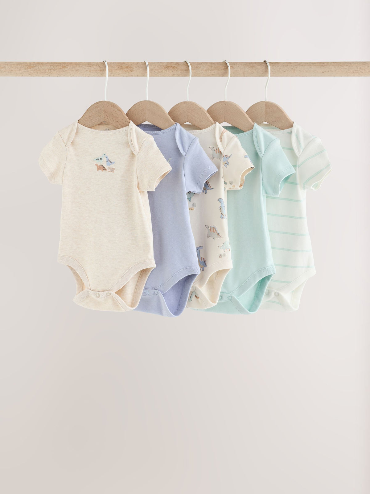 Neutral Dinosaur Short Sleeve Baby Bodysuits 5 Pack