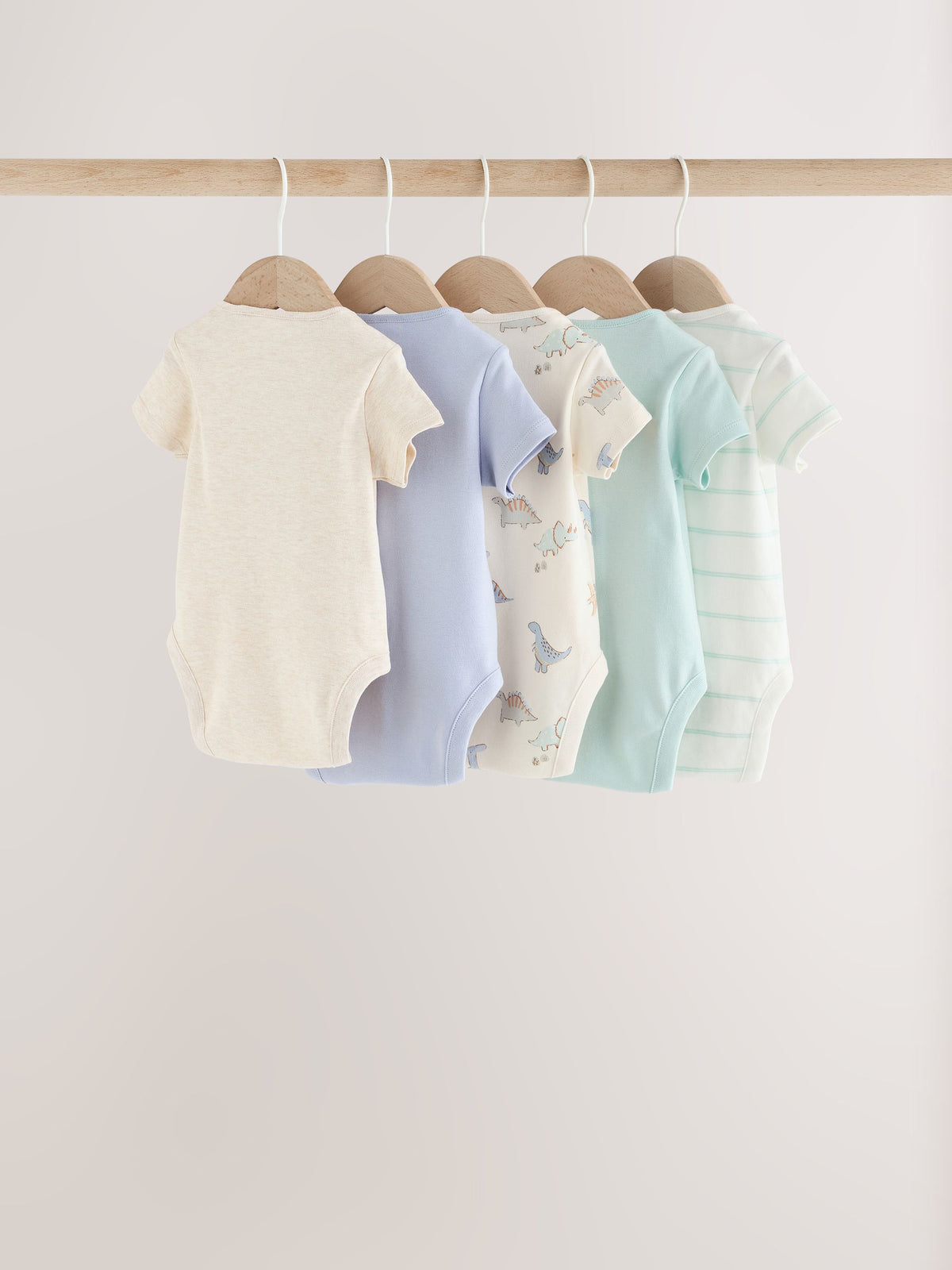 Neutral Dinosaur Short Sleeve Baby Bodysuits 5 Pack