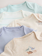 Neutral Dinosaur Short Sleeve Baby Bodysuits 5 Pack