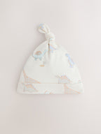 Neutral Dinosaur Tie Top Baby Hats 3 Pack (0-18mths)