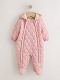 Pink Nylon Spot Double Zip Hooded Baby All-In-One (0mths-2yrs)