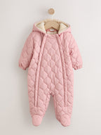 Pink Nylon Spot Double Zip Hooded Baby All-In-One (0mths-2yrs)