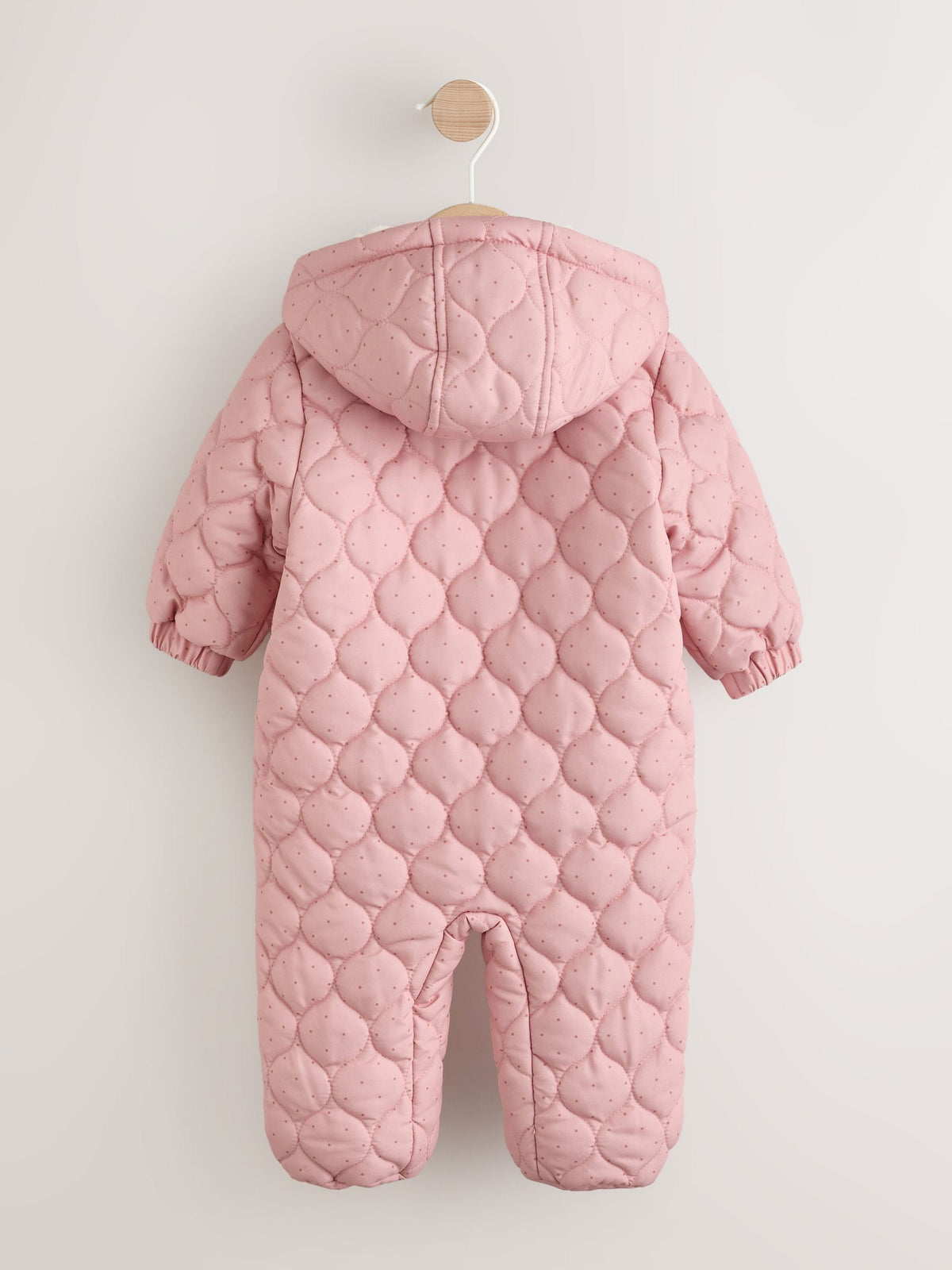 Pink Nylon Spot Double Zip Hooded Baby All-In-One (0mths-2yrs)