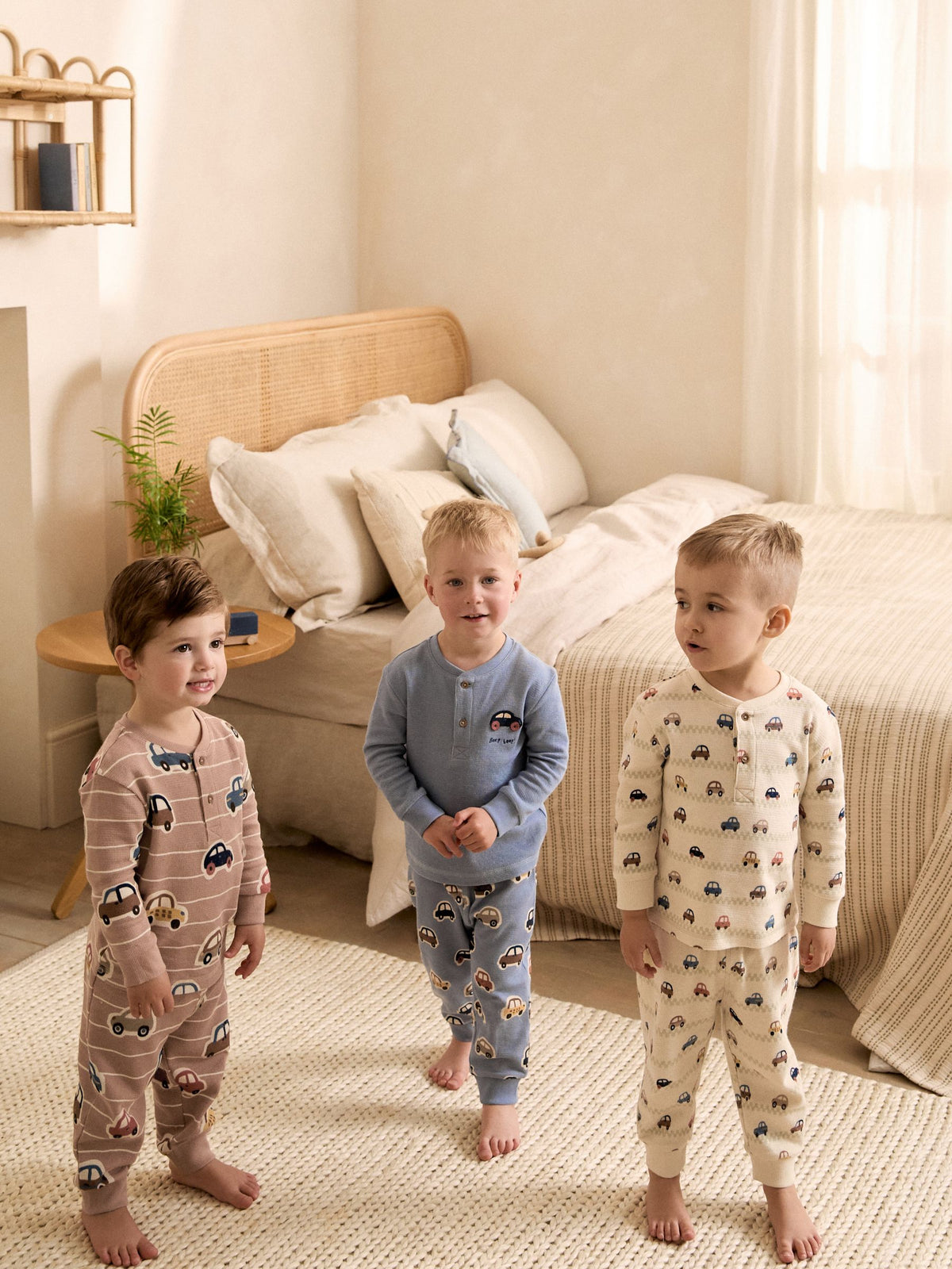 Ecru/Blue Relaxed Button Neck Pyjamas Set 3 Pack (9mths-8yrs)