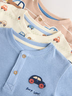 Ecru/Blue Relaxed Button Neck Pyjamas Set 3 Pack (9mths-8yrs)