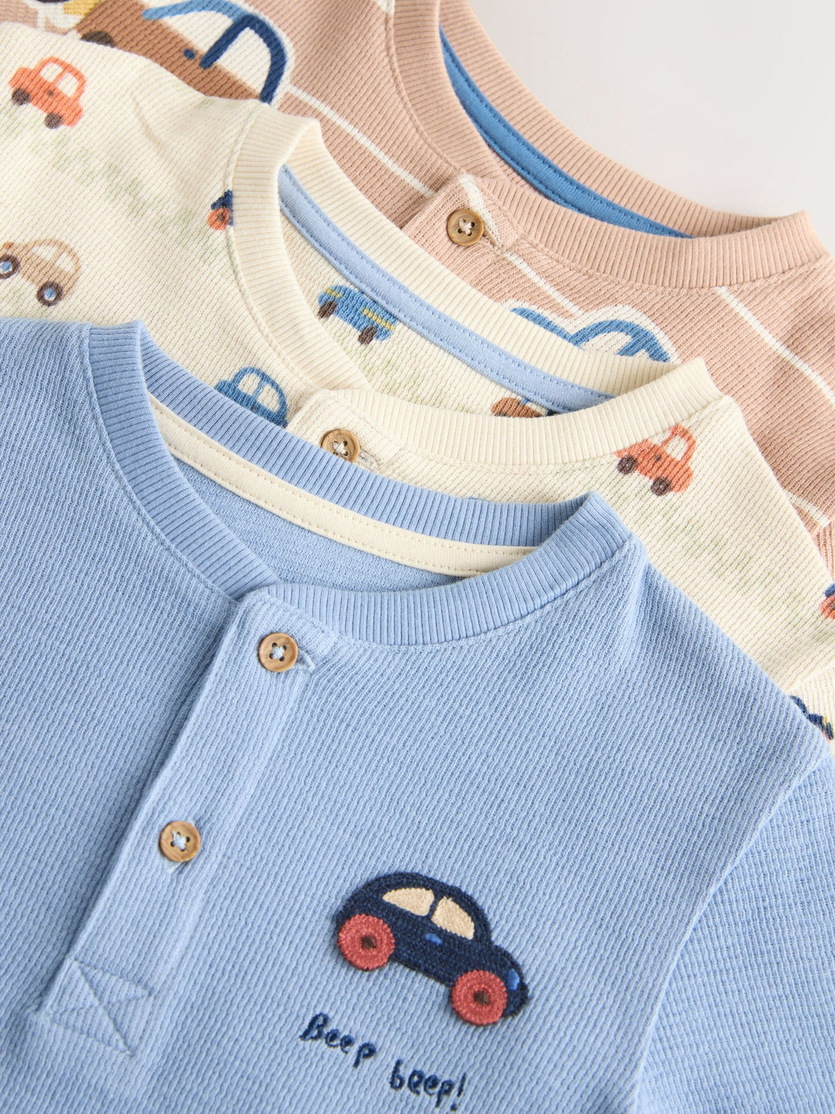 Ecru/Blue Relaxed Button Neck Pyjamas Set 3 Pack (9mths-8yrs)