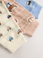 Ecru/Blue Relaxed Button Neck Pyjamas Set 3 Pack (9mths-8yrs)