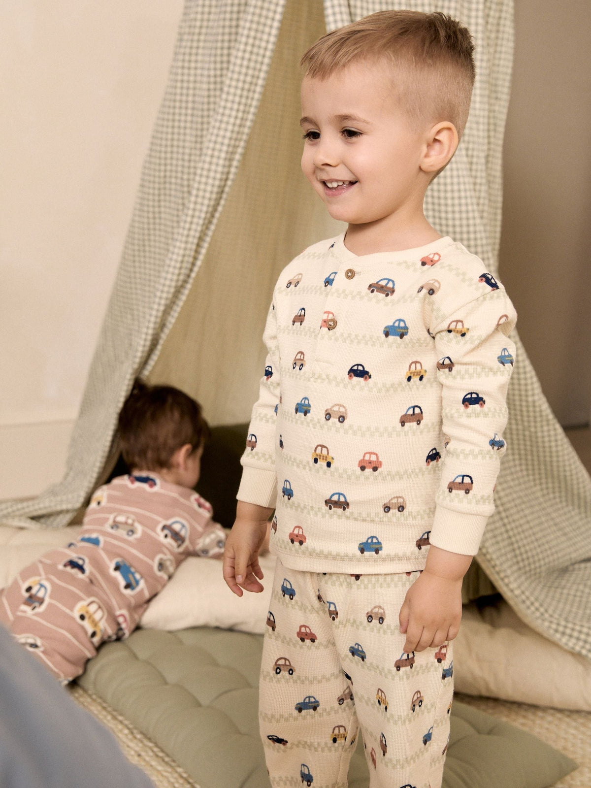 Ecru/Blue Relaxed Button Neck Pyjamas Set 3 Pack (9mths-8yrs)