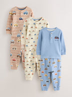 Ecru/Blue Relaxed Button Neck Pyjamas Set 3 Pack (9mths-8yrs)