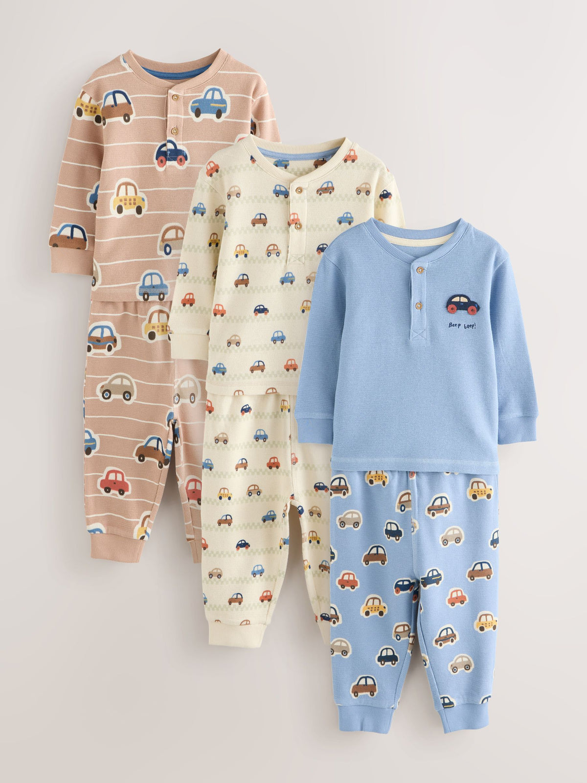 Ecru/Blue Relaxed Button Neck Pyjamas Set 3 Pack (9mths-8yrs)