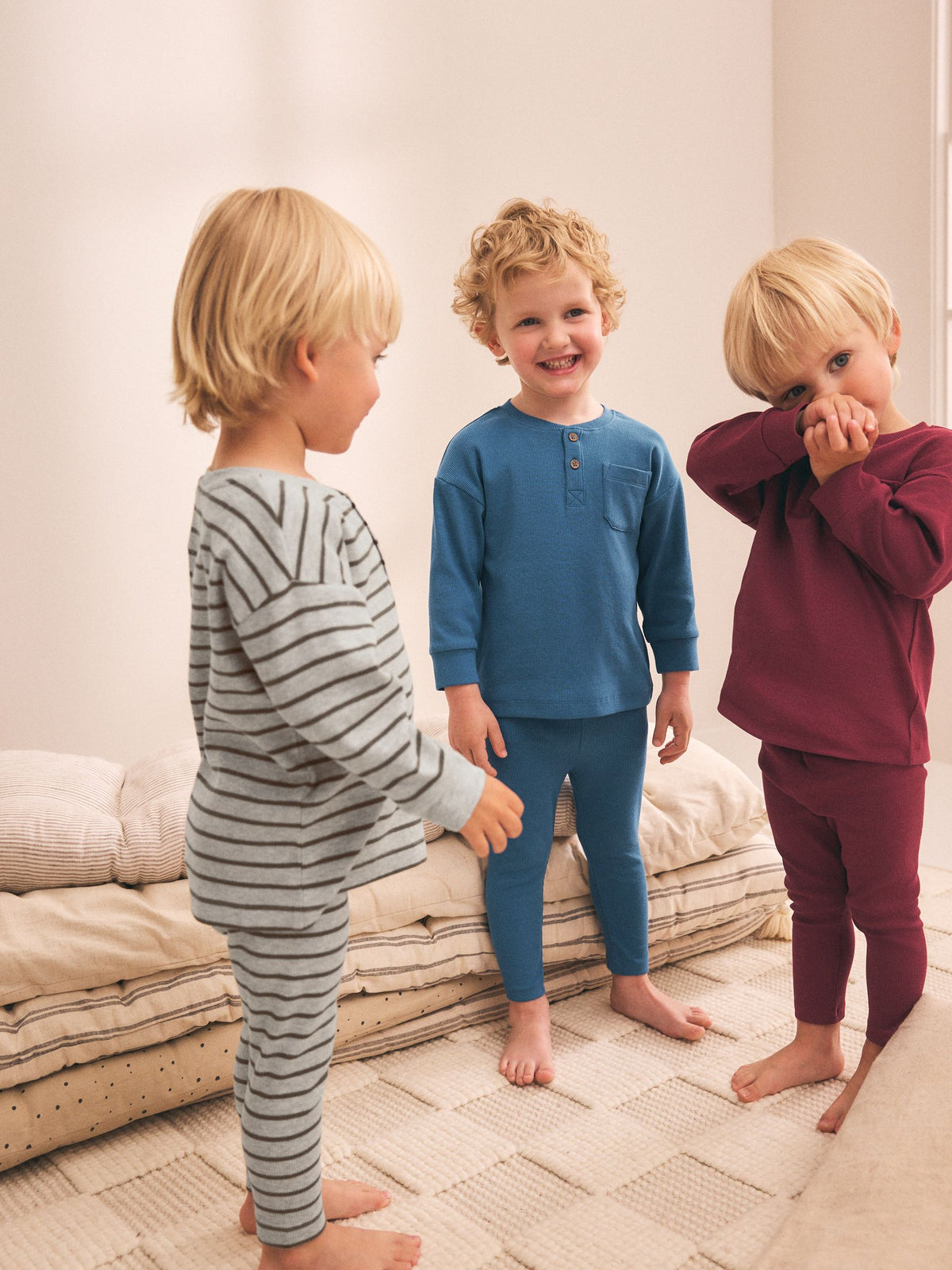 Blue/Grey/Maroon Snuggle Pyjamas Set 3 Pack (9mths-12yrs)