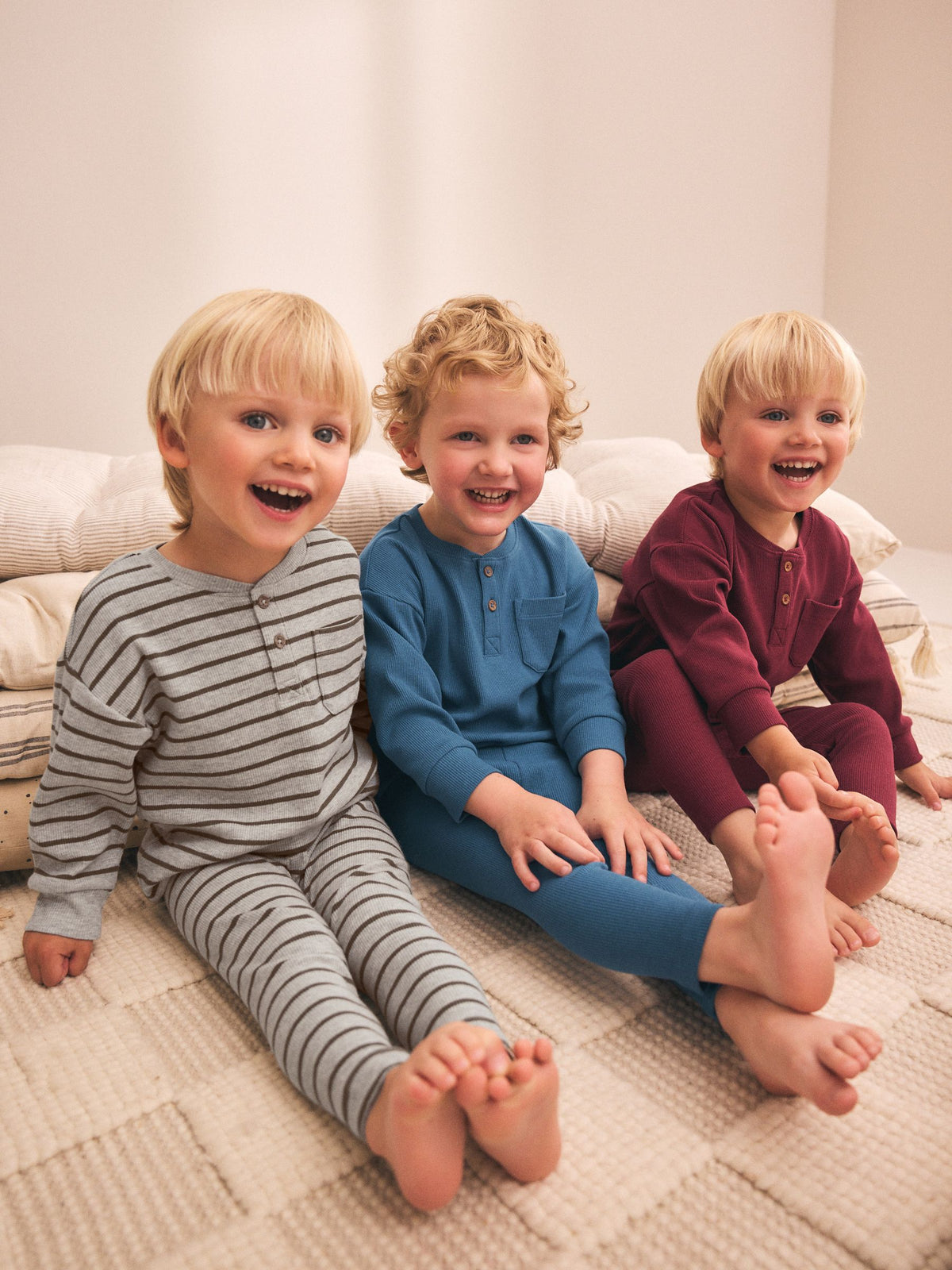 Blue/Grey/Maroon Snuggle Pyjamas Set 3 Pack (9mths-12yrs)