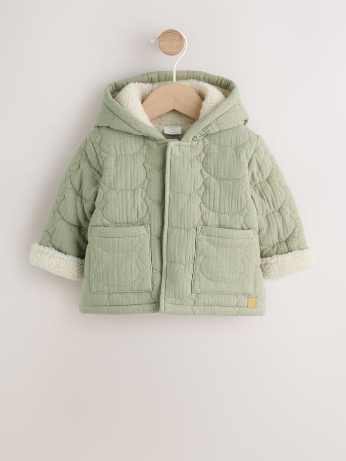 Sage Green Crinkle Bear Face Quilted Baby Jacket (0mths-2yrs)
