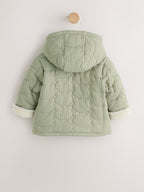 Sage Green Crinkle Bear Face Quilted Baby Jacket (0mths-2yrs)