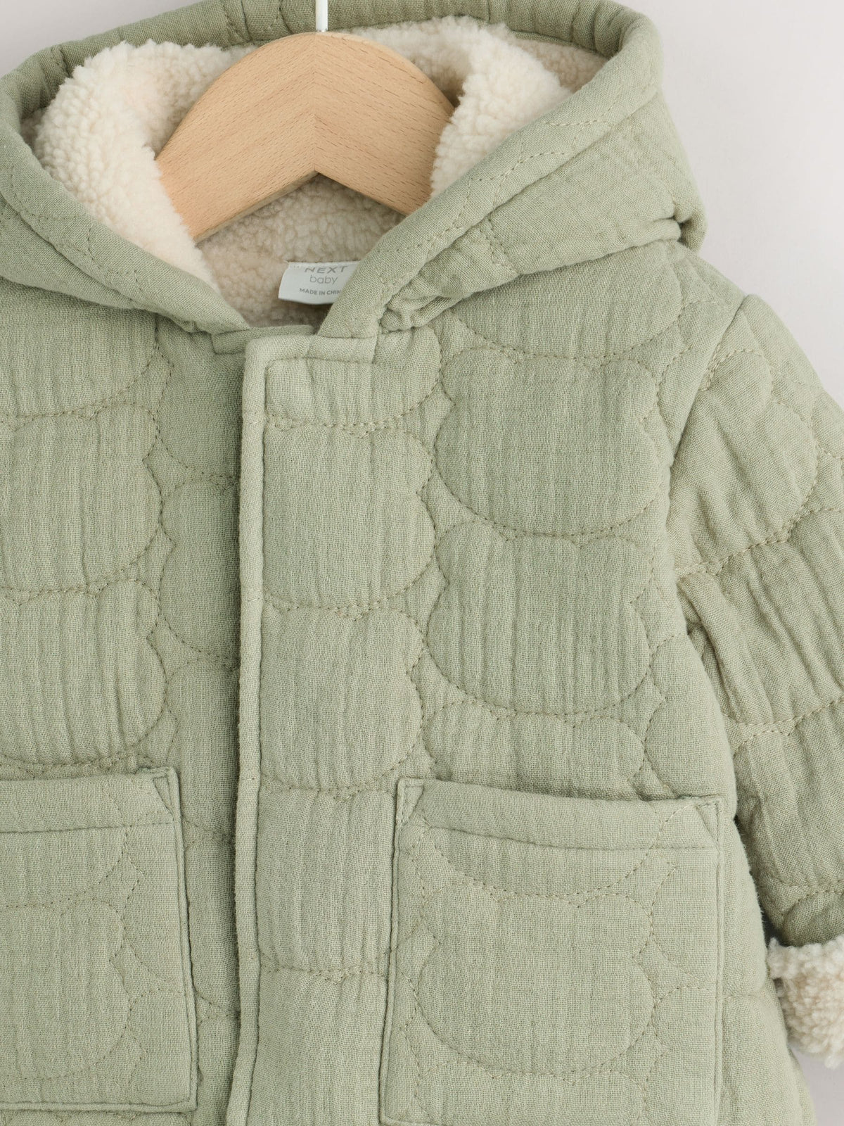 Sage Green Crinkle Bear Face Quilted Baby Jacket (0mths-2yrs)