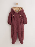 Burgundy Red Quilted Hooded Nylon Baby All-In-One (0-18mths)