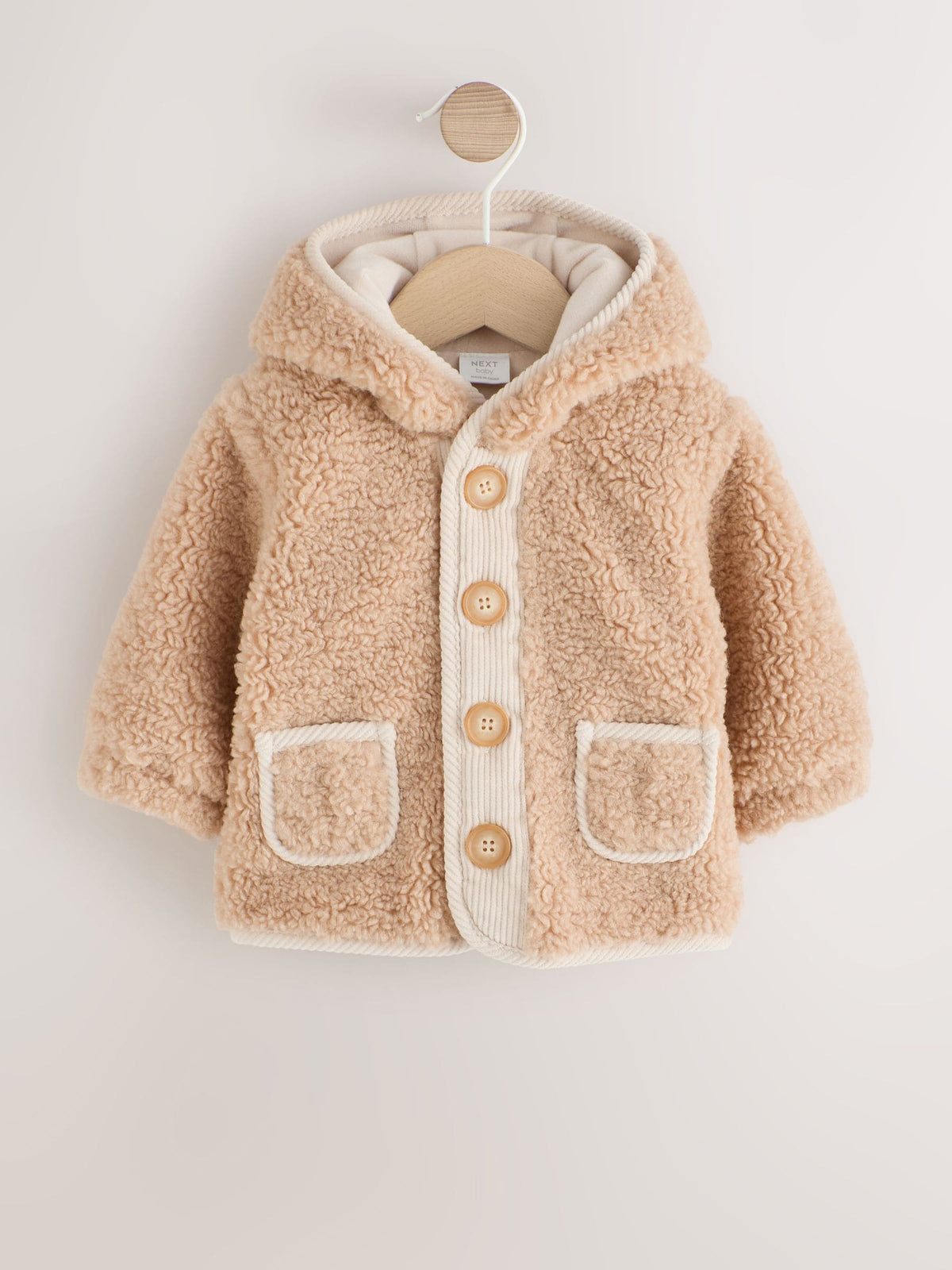 Caramel Borg Hooded Fleece Lined Baby Jacket