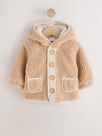 Caramel Borg Hooded Fleece Lined Baby Jacket