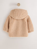 Caramel Borg Hooded Fleece Lined Baby Jacket