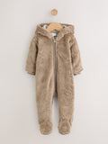 Brown Fleece Hooded Baby Pramsuit