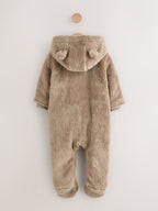 Brown Fleece Hooded Baby Pramsuit