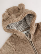 Brown Fleece Hooded Baby Pramsuit