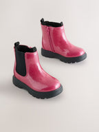 Pink Shimmer Chelsea Chunky Ankle Boots