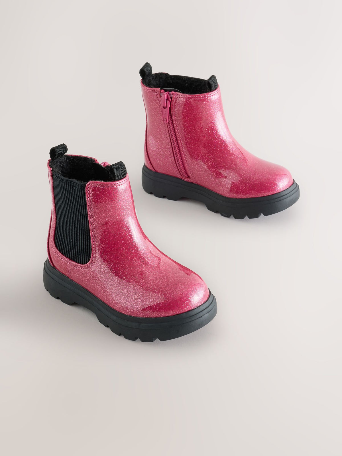 Pink Shimmer Chelsea Chunky Ankle Boots