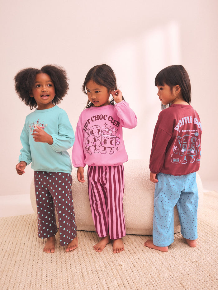 Pink/Brown Graphic Top Wide Leg Pyjamas 3 Pack (9mths-10yrs)