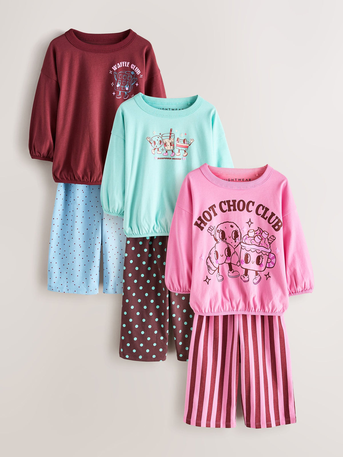 Pink/Brown Graphic Top Wide Leg Pyjamas 3 Pack (9mths-10yrs)